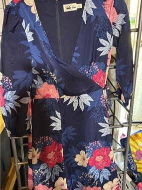Lilly Pulitzer Navy Floral Wrap-Style Midi Dress with Pink Blooms